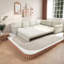 Canapé-lit modulaire en L, chenille, blanc beige, salon-1180229258
