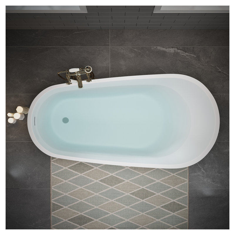 60" Freestanding Acrylic Bathtub with Pop-Up Drain and Integrated Overflow, Glossy White Finish, Brushed Gold Drain Cover