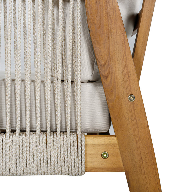 Ensemble de canapés modulaires d'extérieur en bois d'acacia 4 pièces avec tissage en corde et coussins hydrofuges, ensemble de conversation pour terrasse droite / gauche avec table basse
