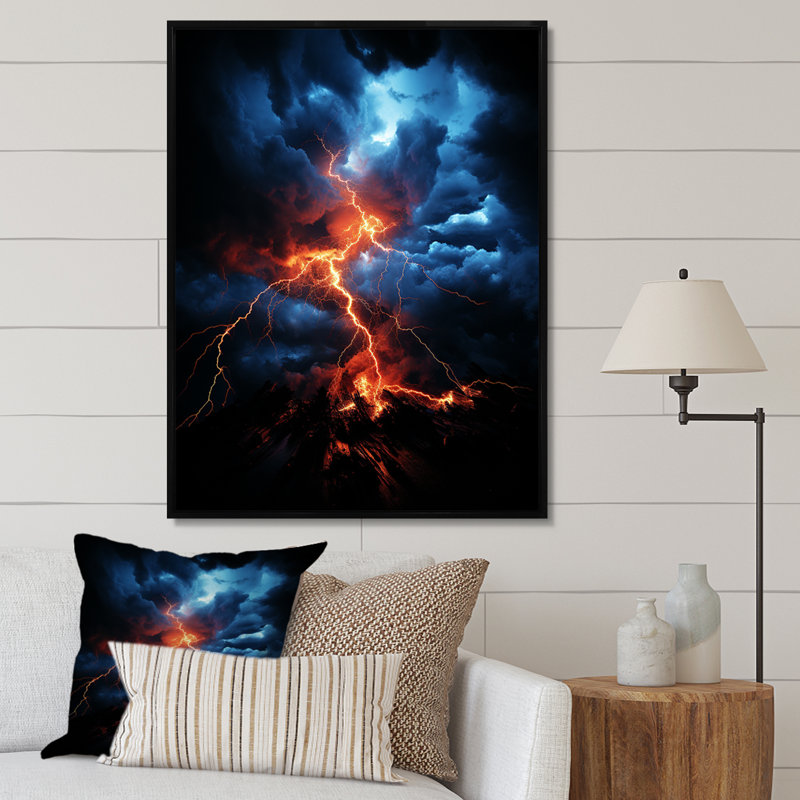 Danse électrique Ishir Orange Storm, Cadre flottant noir, H 32 po x l 24 po x P 1 po