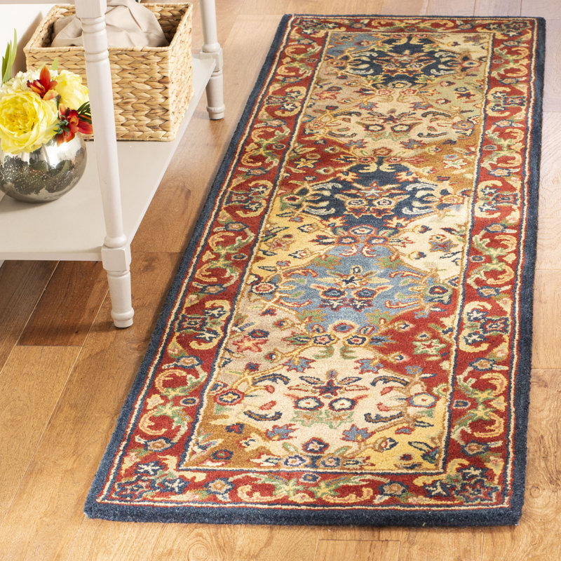 Costilla Hand Tufted Wool/Cotton Oriental Rug in Burgundy, Runner 2'3" x 22'
