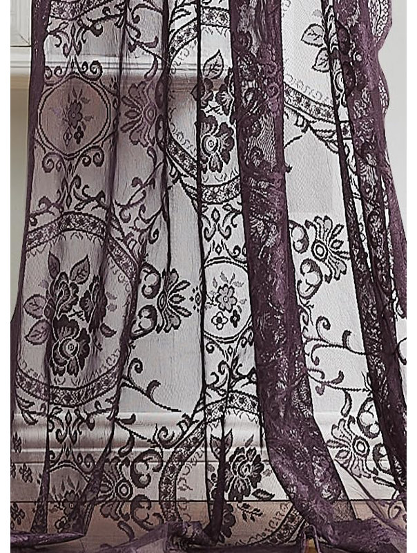 Panneau de rideau transparent en dentelle LEA, L 54 po x L 216 po, Violet