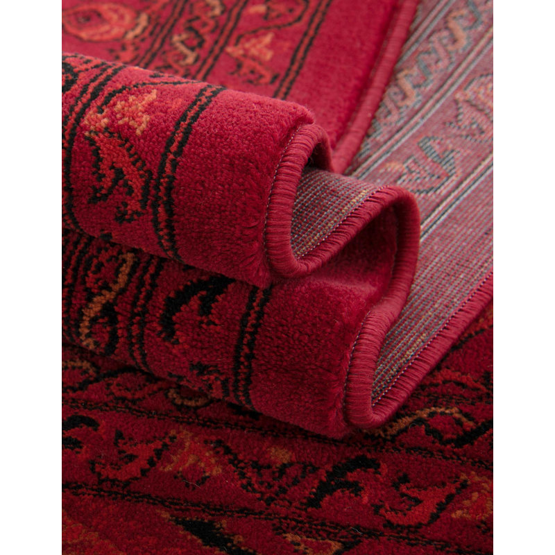 Amro Oriental Deep Red Area Rug, Round 5'3"