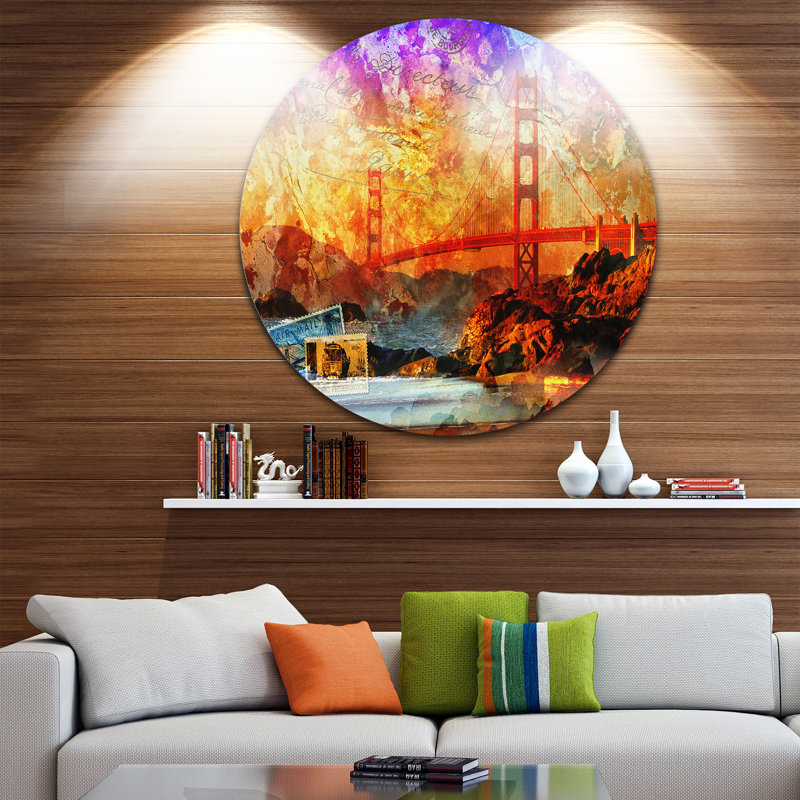 San Francisco Bridge - impression d'art graphique, H 23 po x l 23 po x P 1 po, Métal