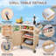 COOLBEBE Table de préparation extérieure pour chariot de barbecue avec plateau en acier inoxydable, table de barbecue en bois massif avec roulettes et tablette latérale (Burlywood)