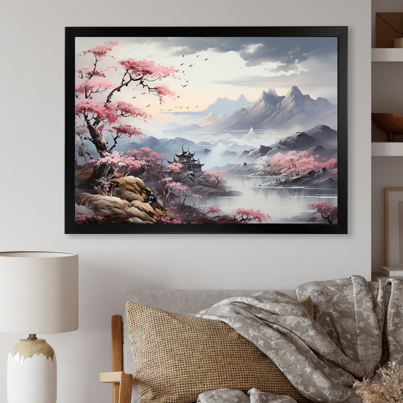 Paysage de rivière Japon en automne - reproduction, Cadre simple noir, H 24 po x l 32 po x P 1 po
