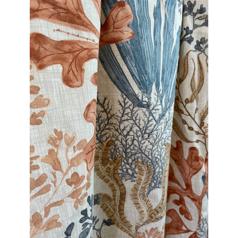 Teal Orange Coral Coastal Curtains, 50" W x 60" L