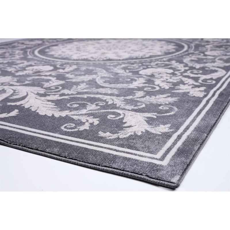 Tapis à motif floral gris Nauman, Rectangle 5 pi 3 po x 7 pi 7 po