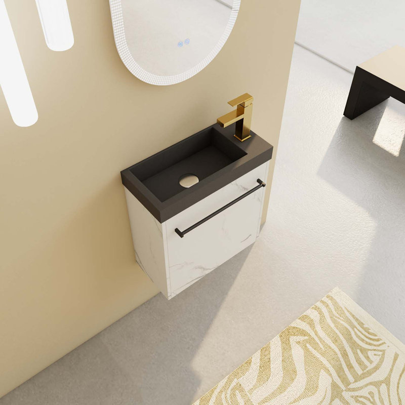 Meuble-lavabo simple 19,7 po avec plateau en résine Alyxandria, Noir