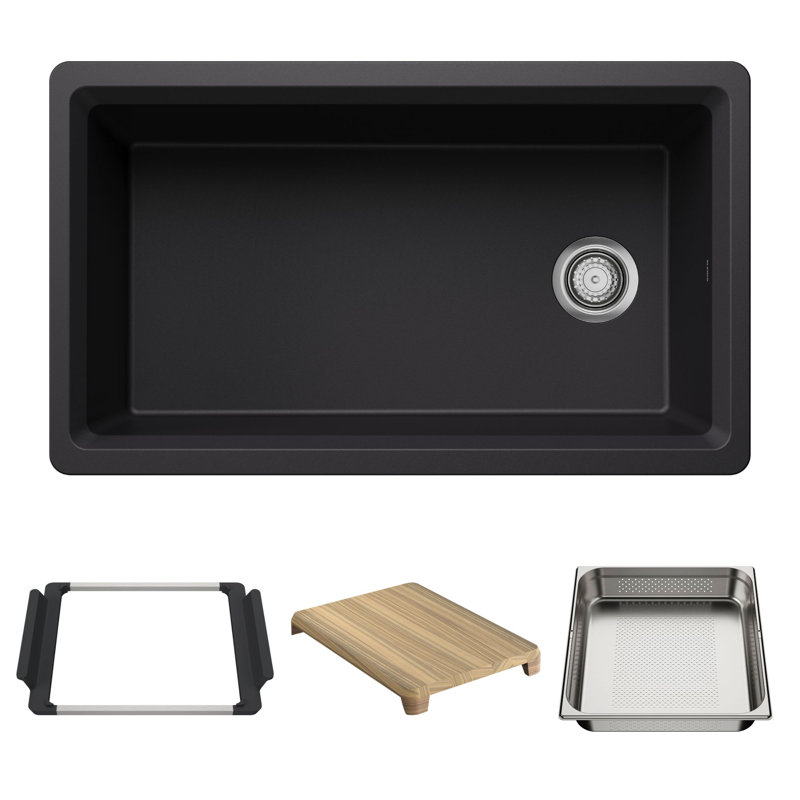 Évier de cuisine réversible à simple cuve encastrable 33 po Inteos SILGRANIT - Noir charbon, Coal Black