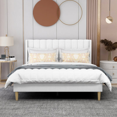 Eriksay Low Profile Upholstered Platform Bed with Wingback Headboard