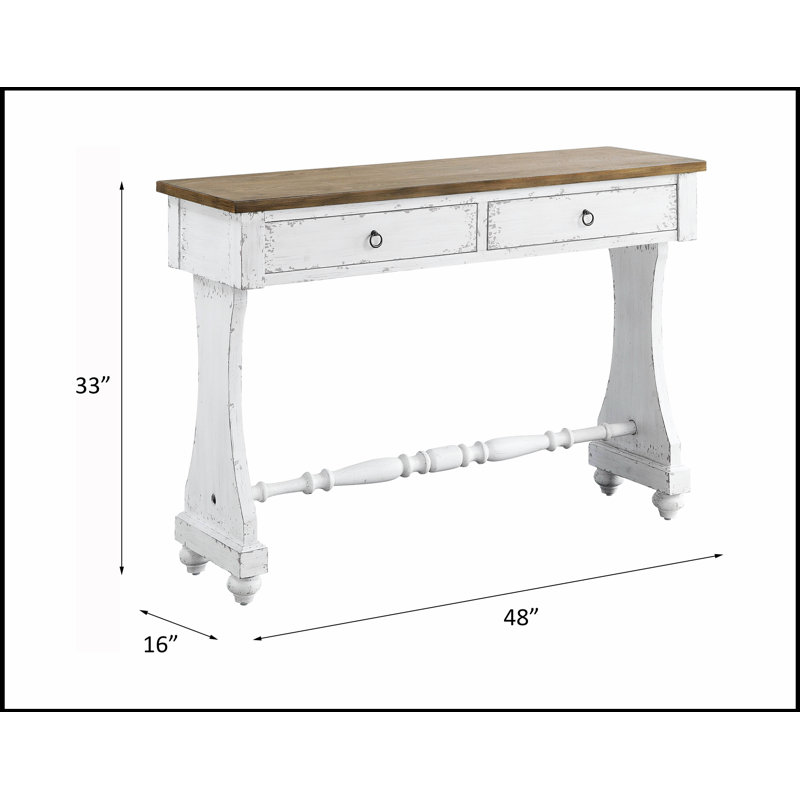 Console Carminda au fini blanc antique avec rangement, parfaite pour les couloirs et les salons