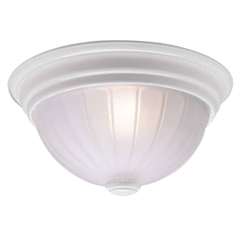  3-Light 15"W Indoor White Simple Round Flush Mount Ceiling Fixture with Frosted Melon Glass Bowl, White
