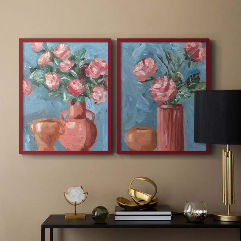 Impression encadrée Rosa Blooms I-Premium - prête à être accrochée - aucun clou requis - aucun clou requis, Rouge