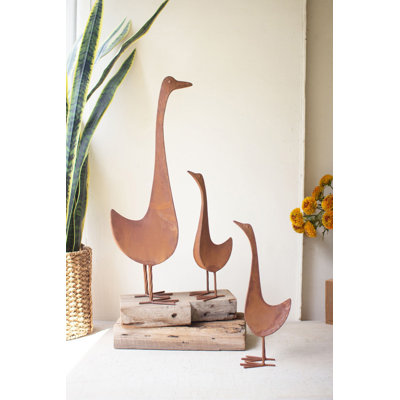 Sculptures d'oie rustiques en métal - ensemble de 3 oiseaux décoratifs