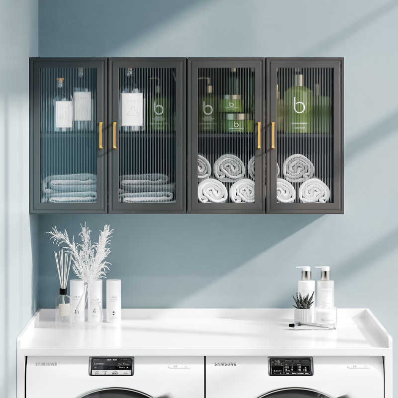 Laundry Wall Mounted Storage Cabinets, 24" W x 2Pcs, Black