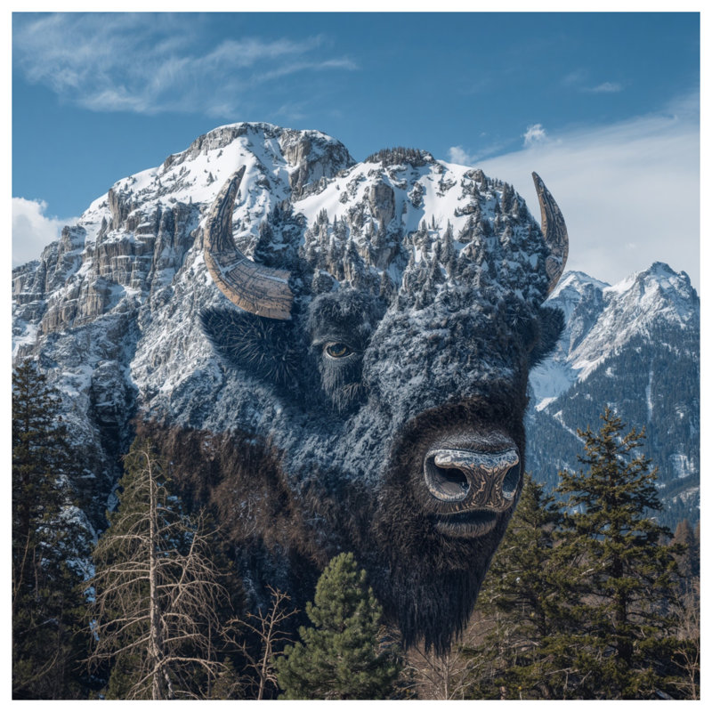 Rideaux de fenêtre Mountain Bison Illusion, 50 po x 80 po - 1 panneau, Blockout