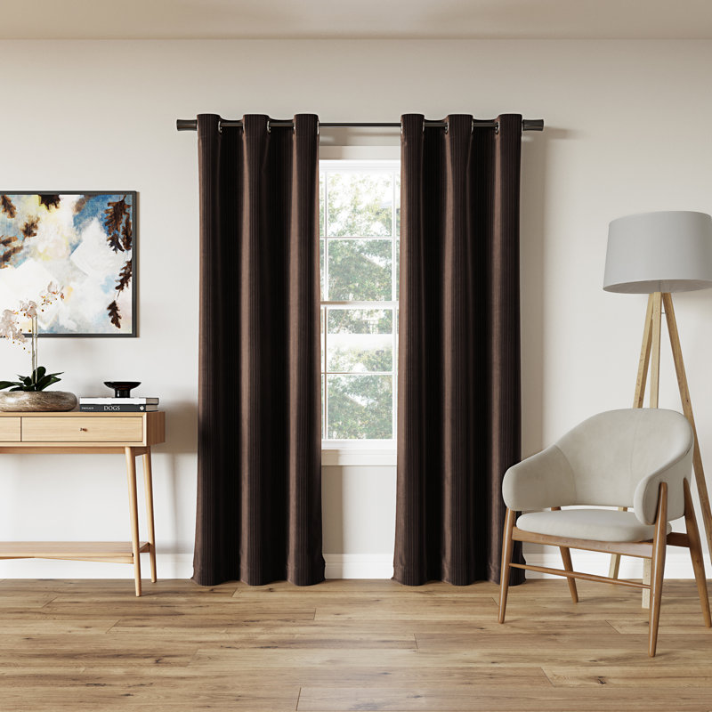 Cascade Pleated Velvet Blackout Grommet Curtain Panel, 40" W x 84" L, Chocolate Brown