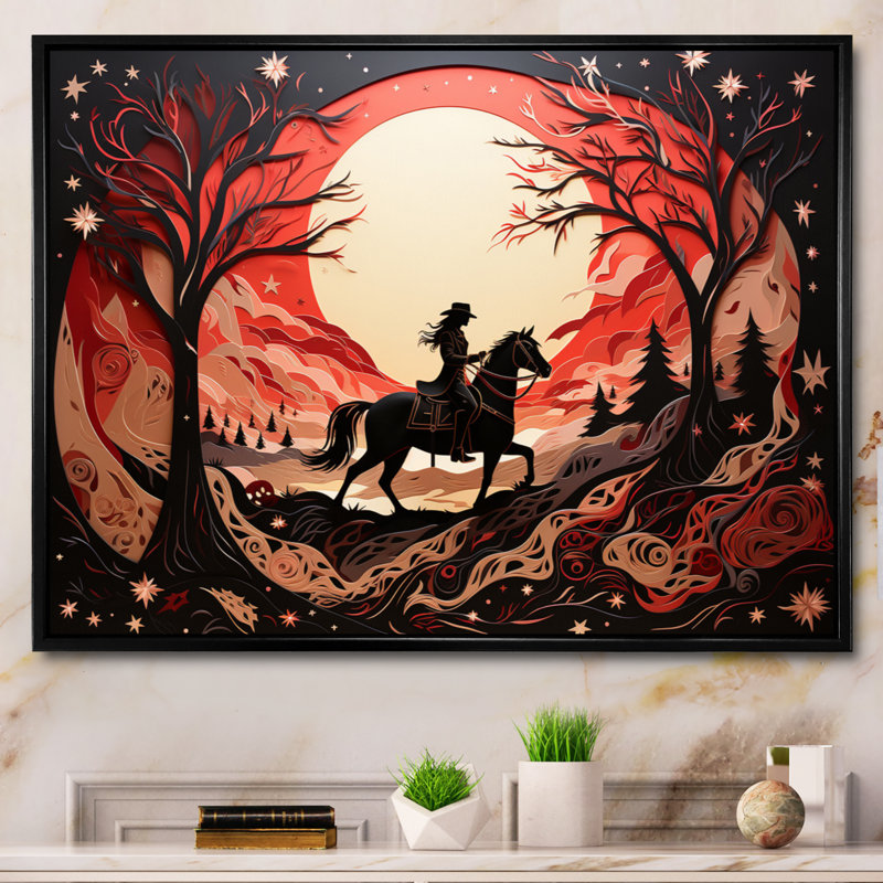 Western Wild West Abstract Show - reproduction sur toile, Cadre flottant noir, H 16 po x l 32 po x P 1 po