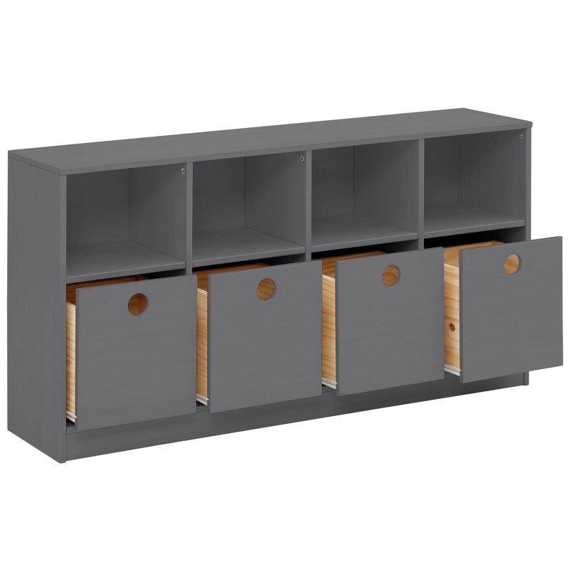 Fionna 65cm H x 124.5cm W Solid Wood Cube Bookcase, Grey