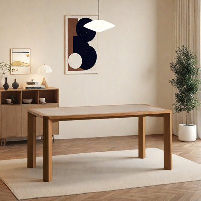 Simple Rectangular Rock Slab Oak Dining Table by Hokku Designs