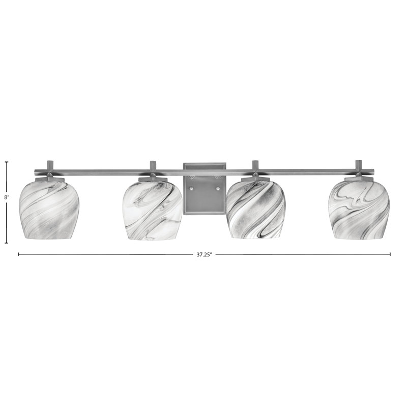 Barre de salle de bain Finola avec verre tourbillonnant onyx, H 8 po x l 37,25 po x P 7,25 po, 4 lumières, Graphite