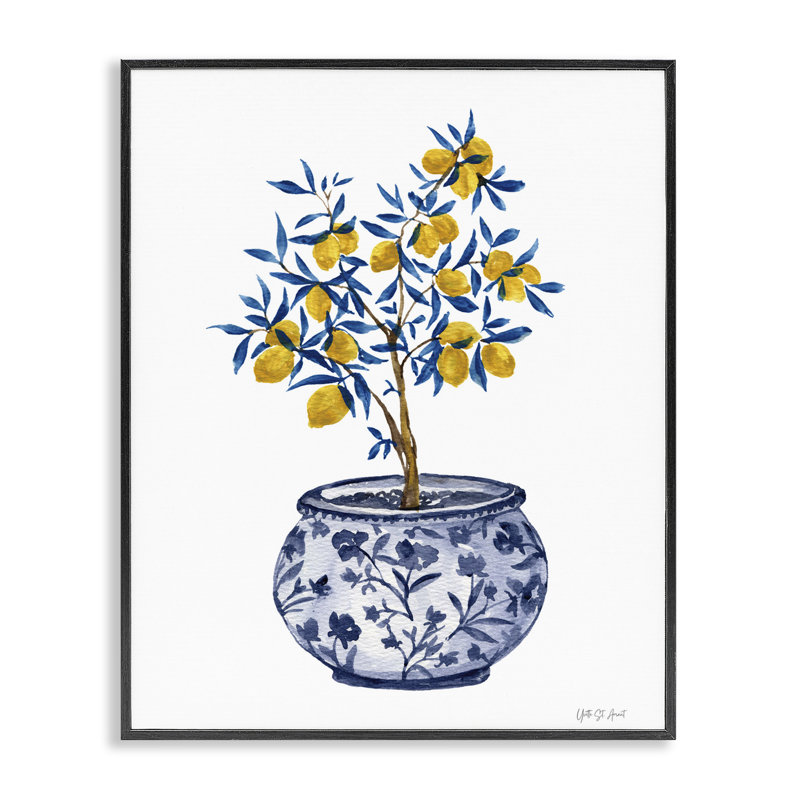 Citronnier en chinois, estampe numérique encadrée par Yvette St. Amant, H 30 po x l 24 po, Giclée encadrée noir minuit