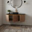 Meuble-lavabo mural 48 po avec portes doubles et lavabo rond en verre noir transparent