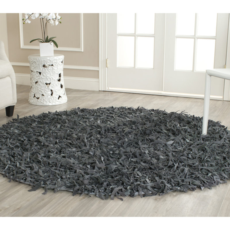 Tapis noir / gris crocheté à la main Godsey, Rond 4 pi