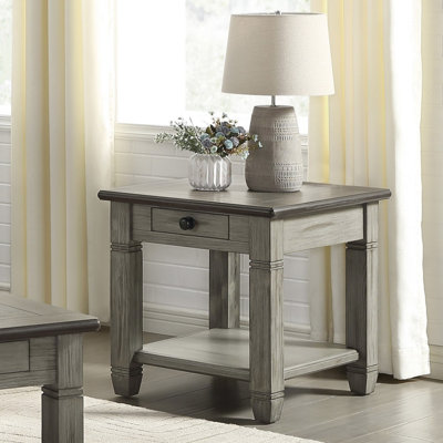 Table de bout Verduzco 24 "deux tons gris antique avec tiroir de rangement et tablette ouverte