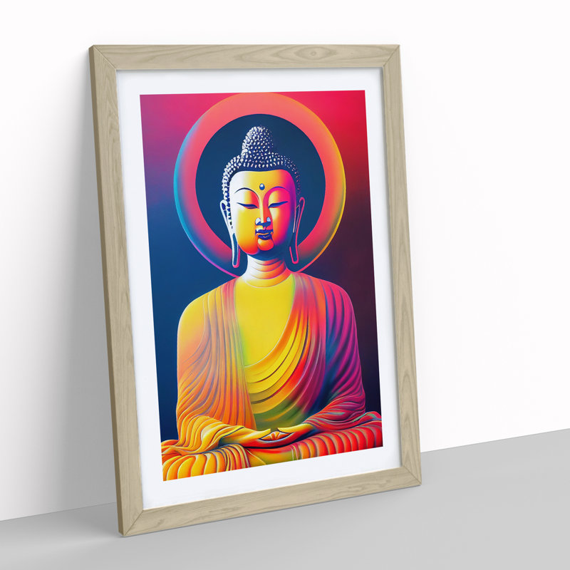 Colourful Buddha No.1 - Single Picture Frame Print, 64cm H x 46cm W x 2cm D, Oak Framed