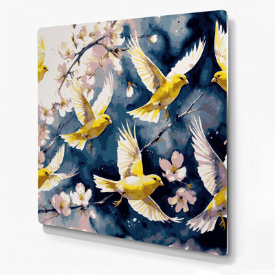 Oiseaux, art mural beige et canari