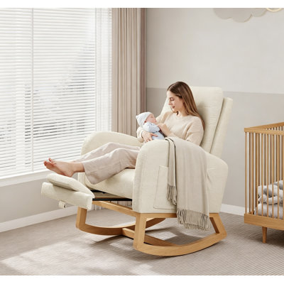 Fauteuil à bascule de 67,5 cm de large avec repose-pieds en bois massif