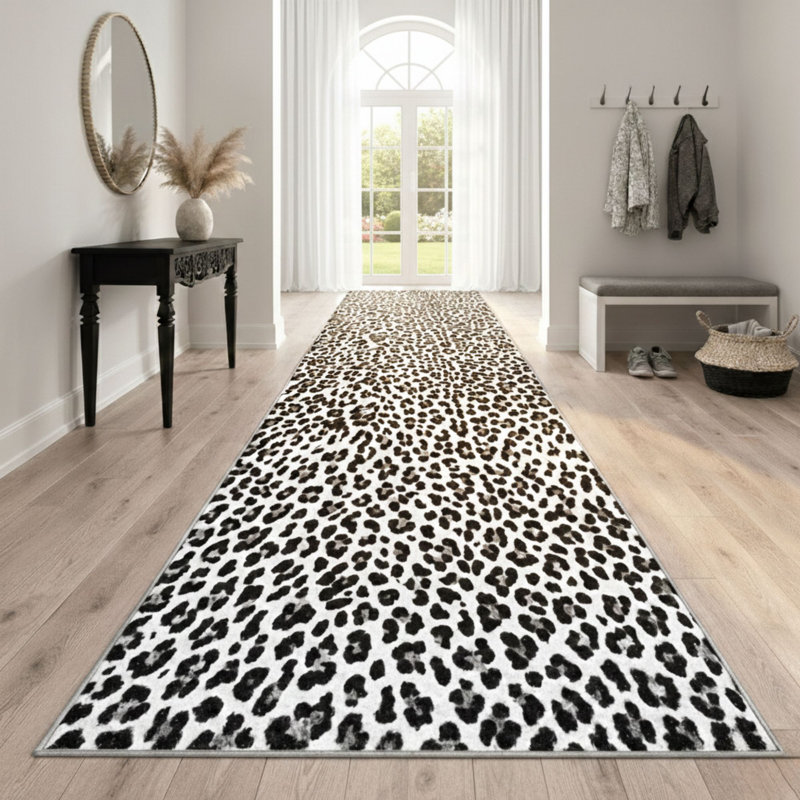 Kaira Soft Non-Slip Indoor Leopard Rug, Runner 1'10.5" x 29', Snow Leopard