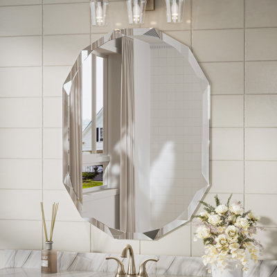 Pearlette Beveled Frameless Oval Bathroom Vanity Mirror