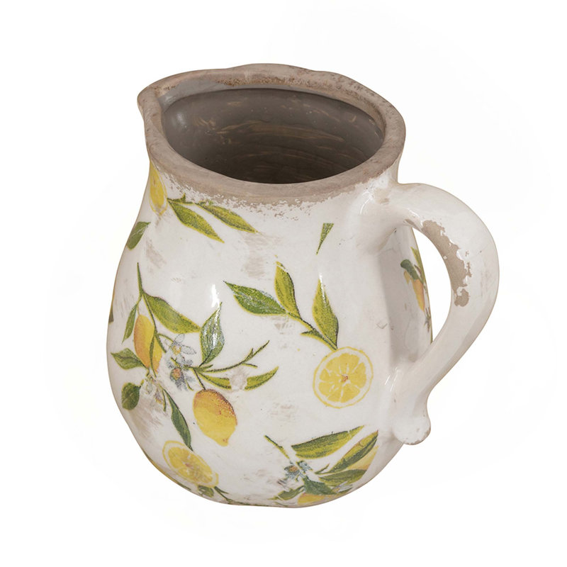 Vase en céramique avec motif texturé rustique et motif de fruits