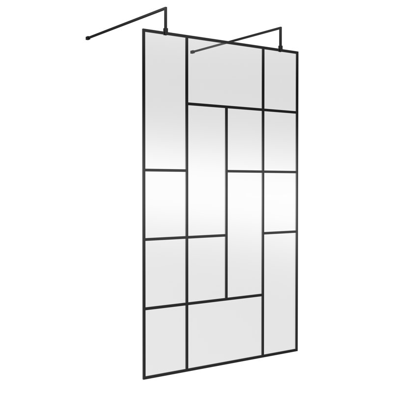 Abstract 1950mm H Framed Wet Room Glass Screens with Pattern Glass, 195" H x 120" W