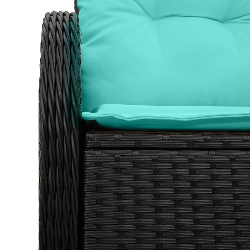 2-Seater Outdoor Sofa With Cushions In Black Poly Rattan, Black Frame/Blue Cushion