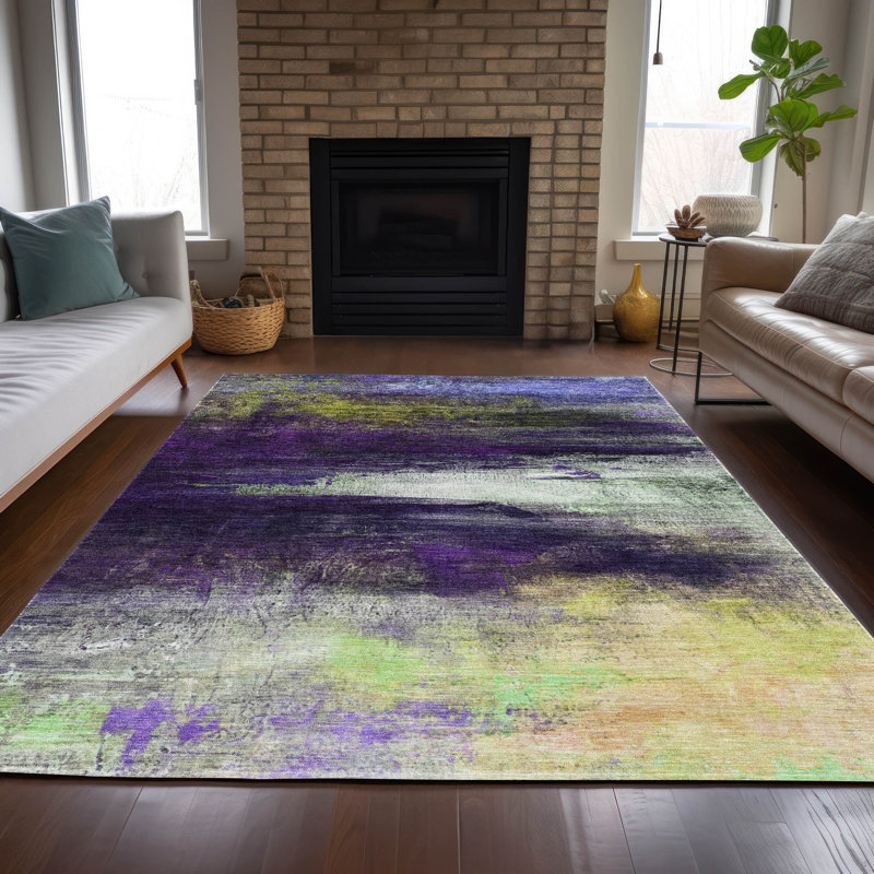 Tapis mauve lavable à la machine intérieur / extérieur Xhevrie, Rectangle 5 pi x 7 pi 6 po