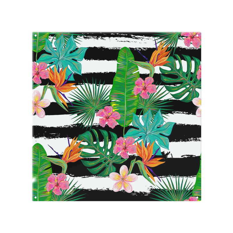 Tropical Plants On Stripes Splash Back, 70cm L x 50cm W