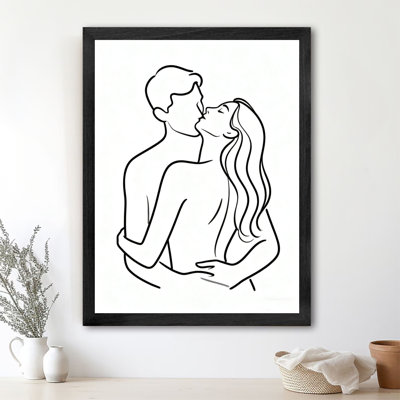 Art encadré noir, une courte peinture de deux personnes aimant et embrassant des impressions encadrées de style rétro