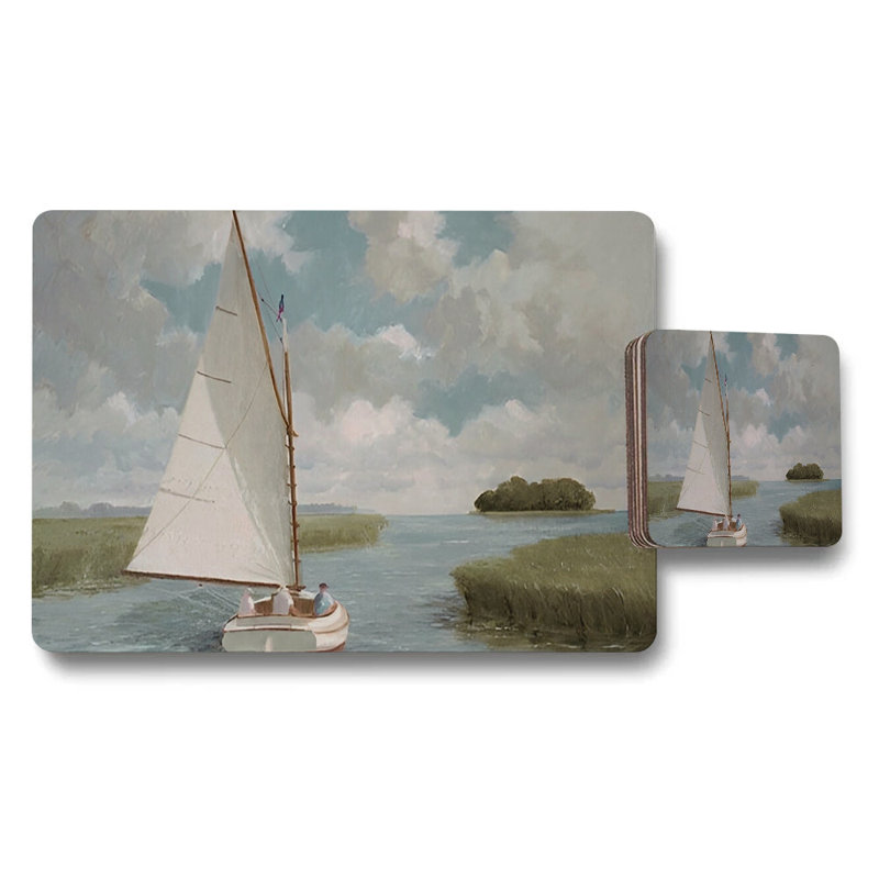 Sailboat Landscape Placemat And Coaster Set For Dining Table