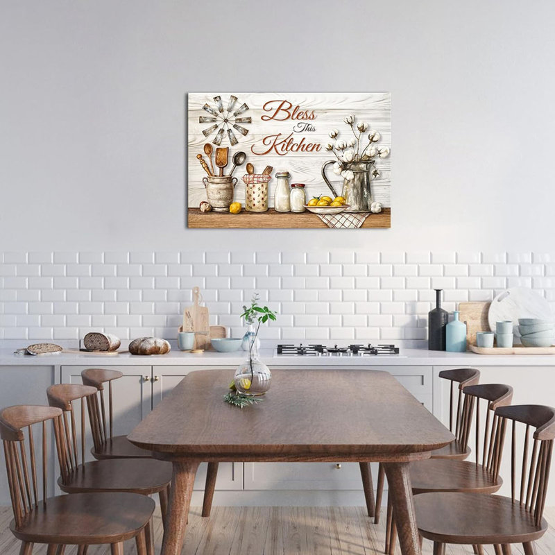 Kitchen Canvas Wall Art Rustic Farmhouse Kitchen Wall Decor Painting Art Print For Dining Room Decor, Framed Ready To Hang On Wall 24X36 Inch