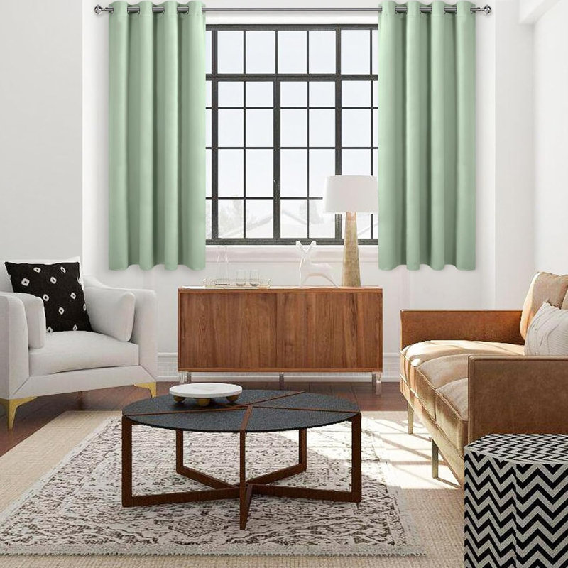 2 Thick Panels Room Darkening Blackout Curtains, Thermal Insulated Block Out Light Grommet Drapes, 42" W x 45" L, Light Green