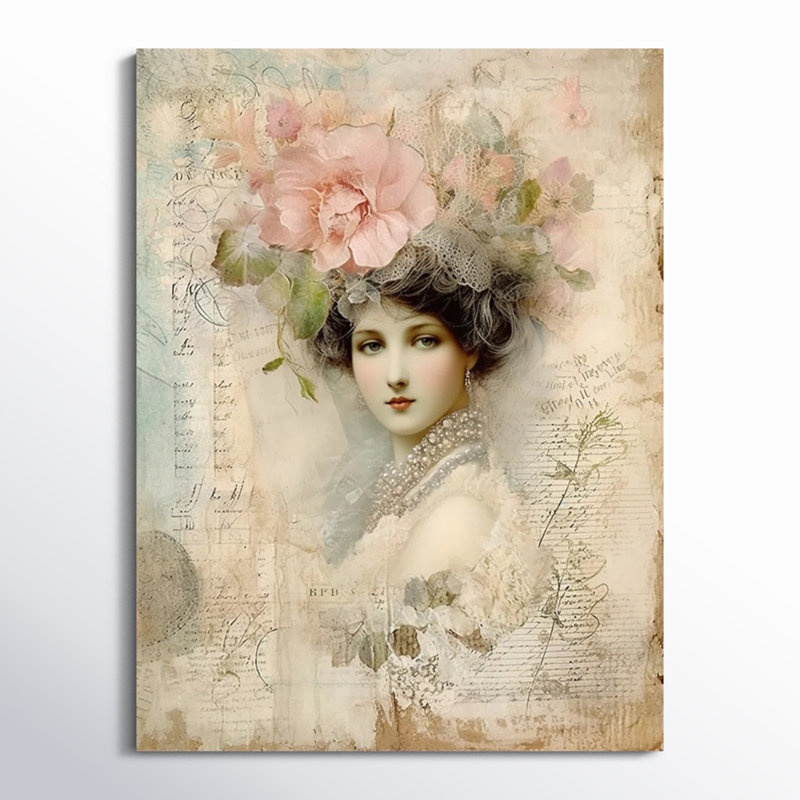 Victorian Lady Pink Roses, impression rustique sur toile, H 32 po x l 24 po x P 1 po, Toile tendue