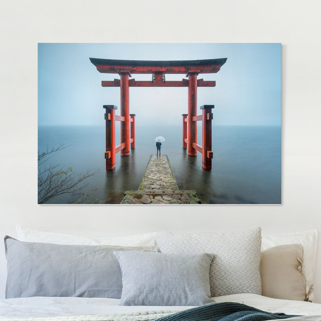 Leinwandbild - Rotes Torii Am Ashi-See