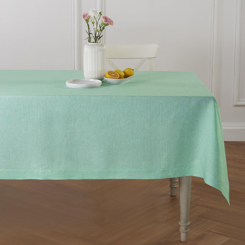100% Pure Linen Tablecloth - Athena, 90" x 60", Chambray Aqua