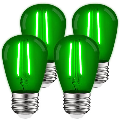 Luxrite S14 Edison LED Green Light Bulb 0.5W Coloured LED Bulbs For Outdoor String Lights UL Listed E26 Base Indoor Outdoor 4 Pack
