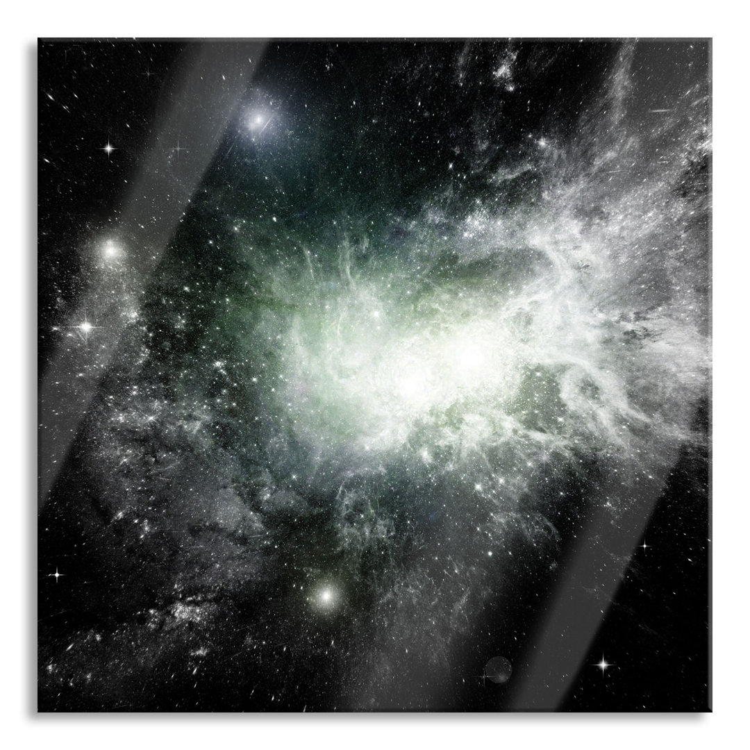 Glasbild Quadratisch | Wandbild Auf Echtglas | Ferne Galaxie Im Sternenstaub | Inkl. Aufhängung Und Abstandshalter 1 fer...