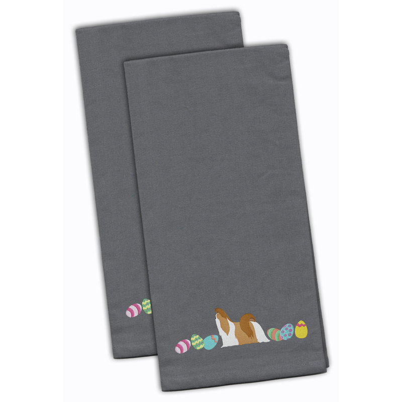 Cotton Embroidered Tea Towel Kitchen Towel, Gray, 28" H x 19" W x 0.1" D